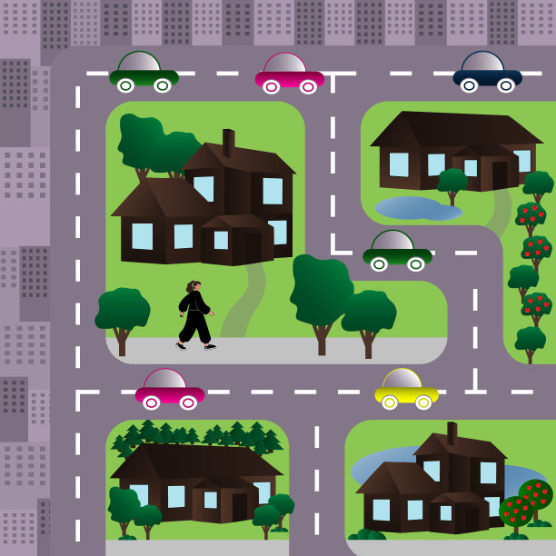 城市地图地图，城市景观-矢量插图图片下载