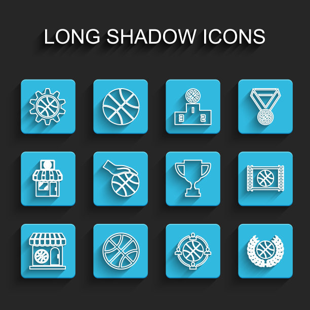 设置线体育商店和篮球，篮球，规划战略概念，奖品，手，游戏视频和杯子图标。向量图片下载