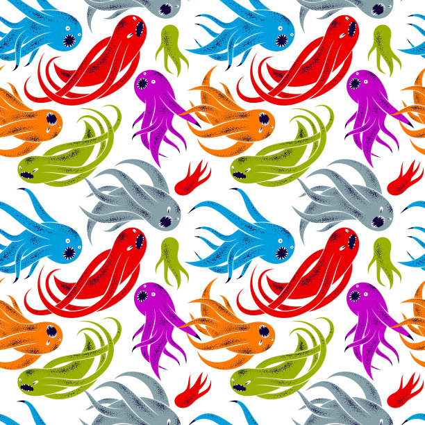 可怕的恐怖怪物无缝矢量纺织图案，野兽生物无尽的壁纸，万圣节主题的时尚背景，有趣的图片。图片下载