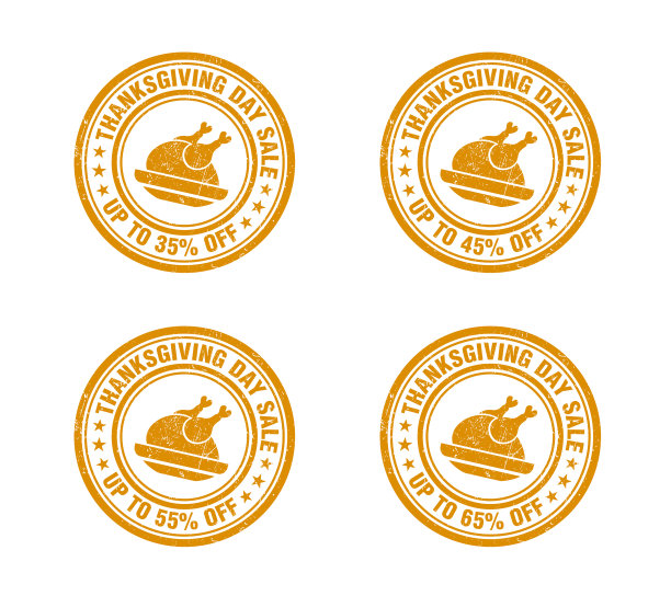 感恩节特价橙色垃圾邮票套装。35%， 45%， 55%， 65%的折扣图片下载