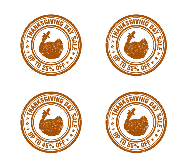 感恩节特价棕色垃圾邮票套装。25、35、45、55%的折扣图片下载