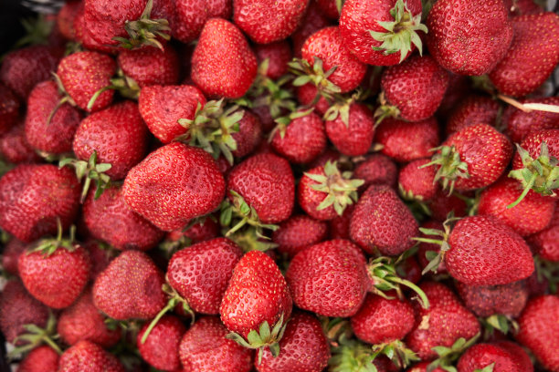 盒子里的新鲜草莓。草莓。营养学的背景。草莓背景与空间复制。高质量照片图片下载