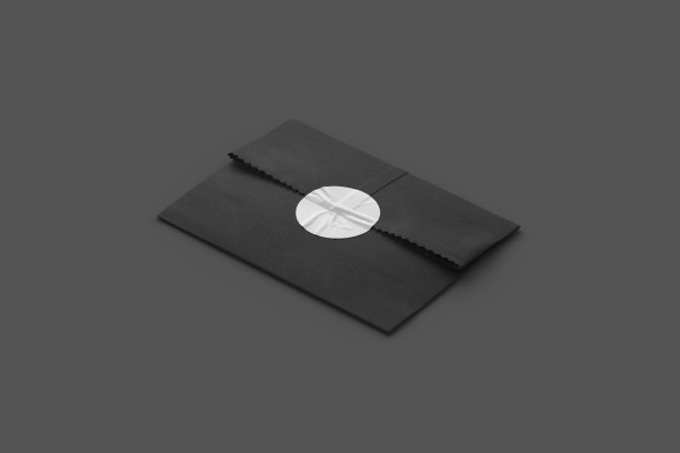 空白黑色矩形纸袋与贴纸模型，暗背景图片下载