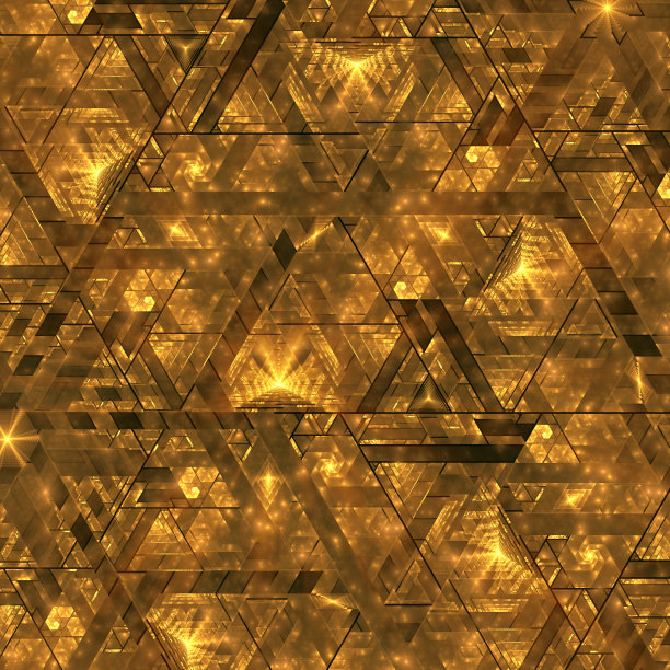 抽象金镜像三角形分形艺术背景。图片下载