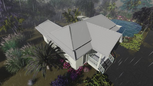 房子3D模型与前花园，咖啡馆风格的房子被大自然包围，3D设计。图片下载