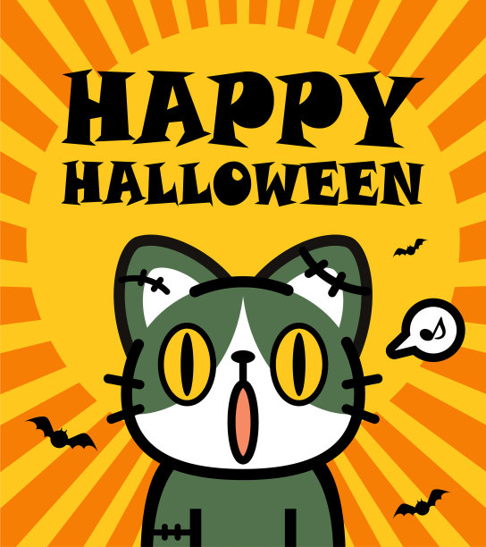 可爱的万圣节角色设计：僵尸三花猫图片下载