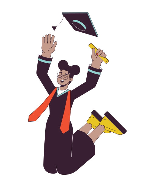 跳跃毕业女非裔美国人平线颜色矢量字符图片下载