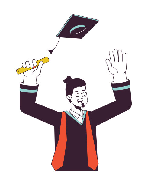 欧洲男毕业生扔毕业帽平线彩色矢量字符图片下载