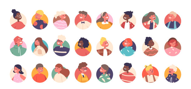 儿童头像集。充满活力的迷人小人物合集。各种可爱的男孩和女孩圆形图标图片下载