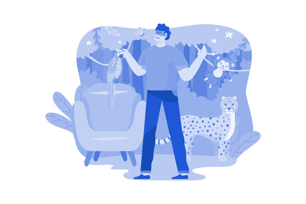 人体验虚拟动物园插画概念。在白色背景上孤立的平面插图图片下载