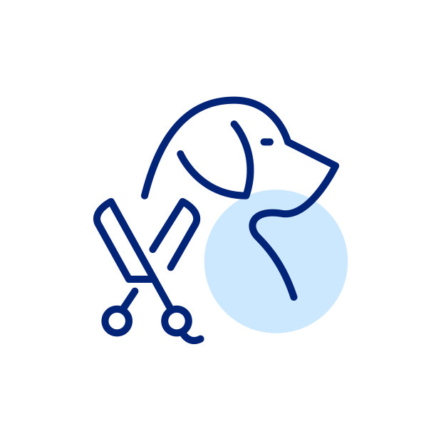 狗狗美容服务。小狗和剪刀。像素完美的图标图片下载