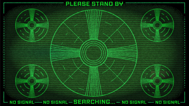 老式电视测试屏幕模式的电视校准复古绿屏幕上写着请等待无信号搜索图片下载