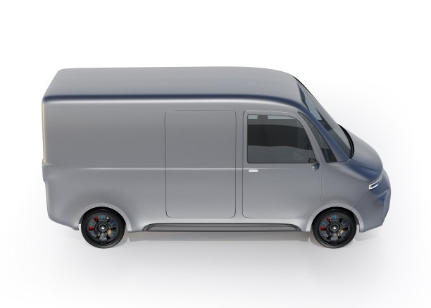 银色电动货车的侧视图被隔离在白色背景上图片下载