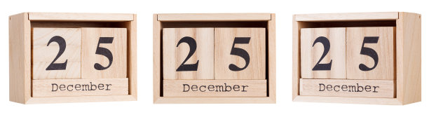 木制日历，12月25日的一组日期，白色和透明的背景图片下载