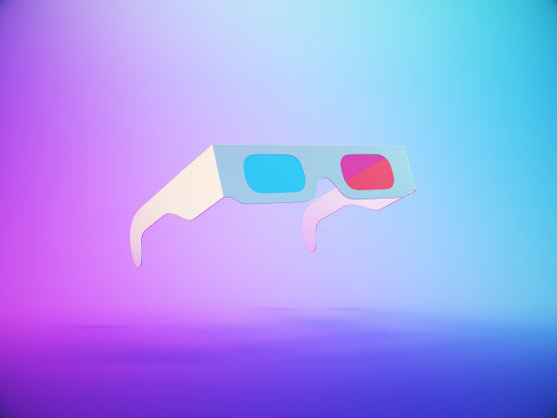 3D眼镜上的蓝色和紫色渐变背景股票照片图片下载