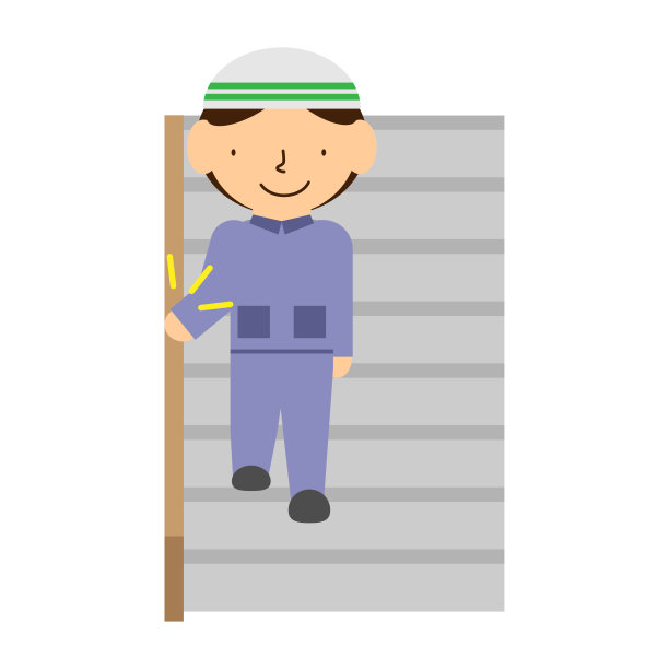 一个穿着工作服的人抓着扶手下楼梯的图片说明图片下载