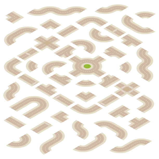 等距浅棕色道路建筑套件图片下载