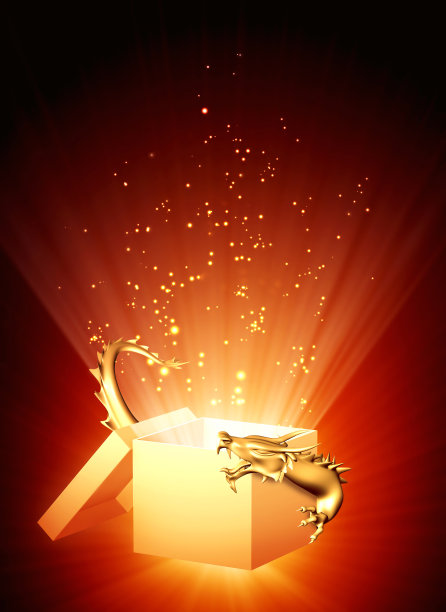 中国新年背景与金龙和空魔盒在红色背景与火花。垂直农历新年背景与亚洲龙和礼盒。三维渲染图片下载