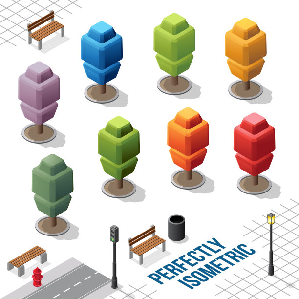 等距树集7孤立在白色图片下载