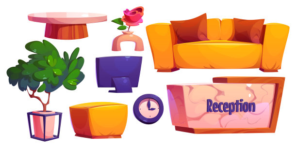 卡通酒店前台家具套装图片下载