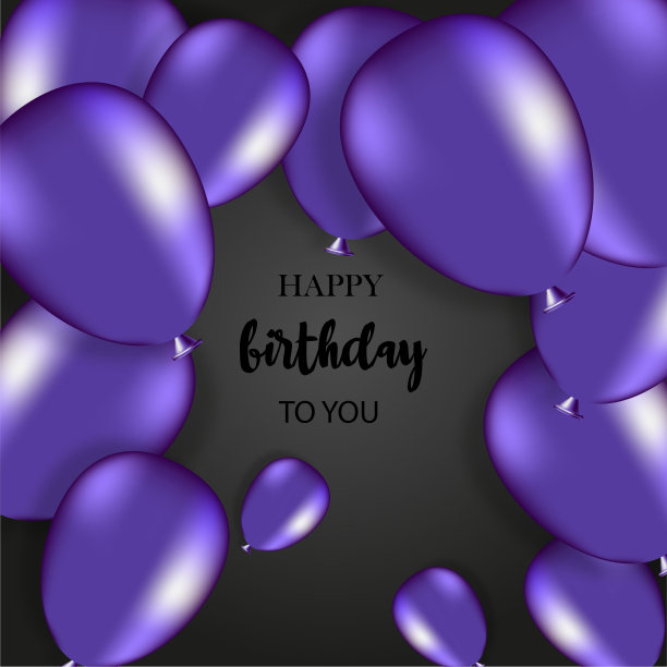 生日快乐黑色背景和蓝色气球图片下载