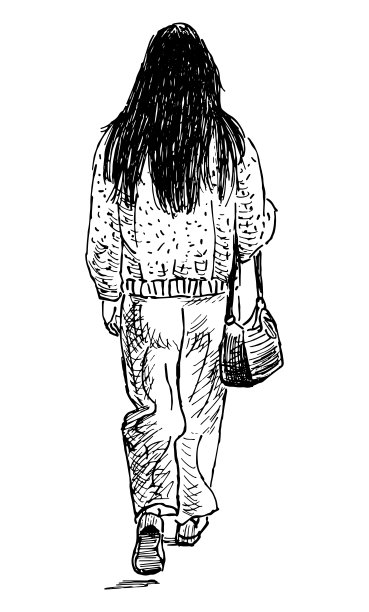 随意的现代都市女孩走在街上的素描图片下载