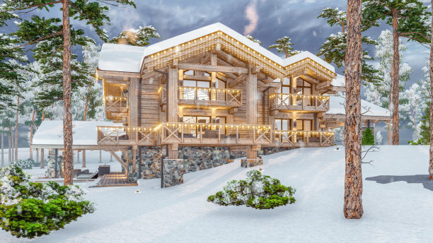 4K视频的现代舒适的小木屋在新年假期图片下载