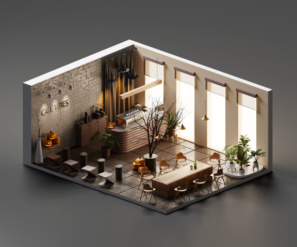 室内建筑万圣节主题，3d渲染。图片下载