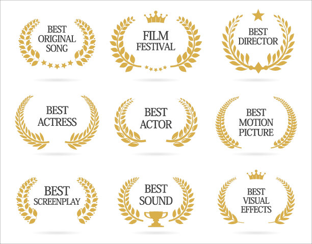 为电影节矢量插图的奖桂冠花圈的集合图片下载