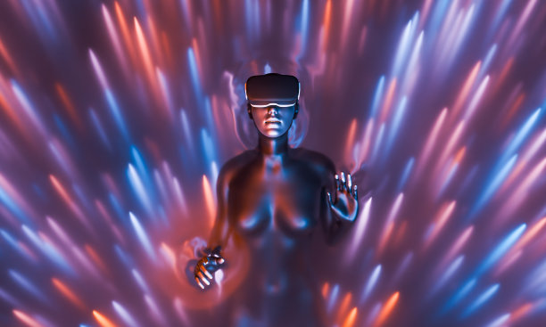 网络空间中戴着虚拟现实眼镜的女性形象图片下载