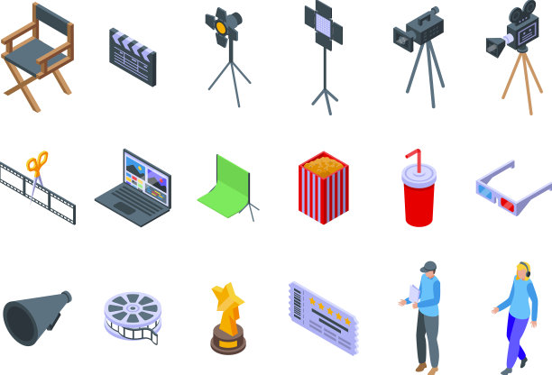 电影导演图标集等距制作图片下载
