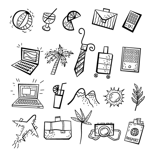 休闲符号设置。可编辑的矢量手绘集合图片下载