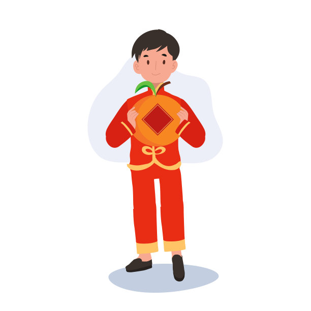 微笑的孩子穿着中国传统服装和大橙色。图片下载