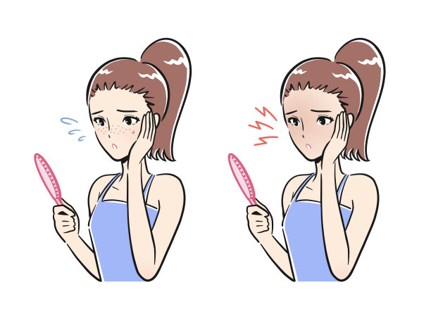 一群长有斑点、雀斑和晒伤的年轻女性。图片下载