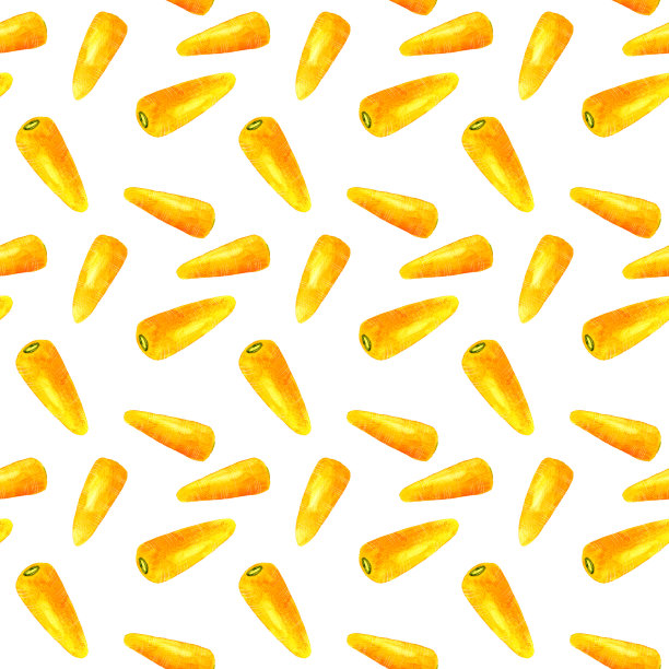 胡萝卜的无缝图案。手绘水彩插图蔬菜图案。图片下载