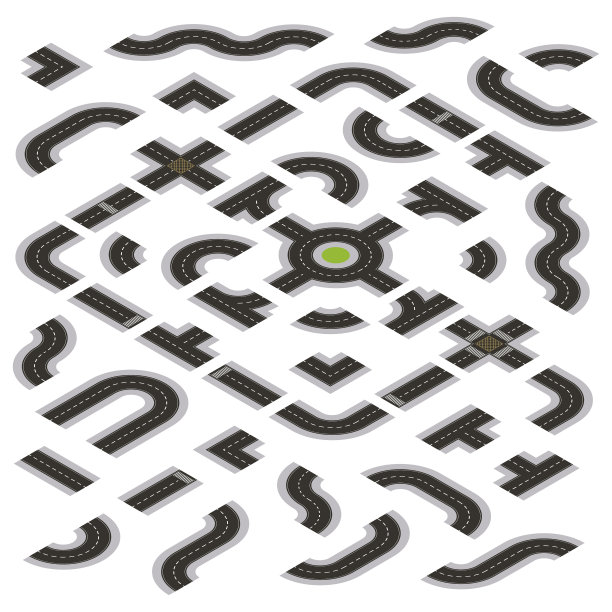 等距深灰色道路建设工具包图片下载