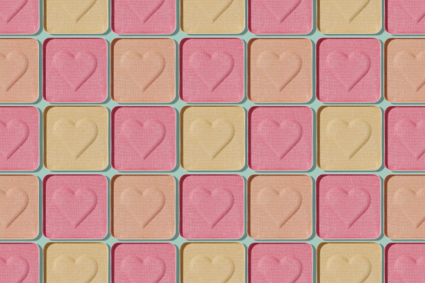 最小图案紧凑型眼影亮片作为美容纹理背景，粉彩照片，心纹眼影，米色粉色彩粉妆，方形包，上图图片下载