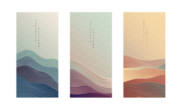 手绘线与线波模式矢量。抽象艺术模板与几何图案。复古风格的山景和沙漠卡片邀请设计。图片下载