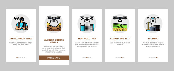 无人机商业用途的登机图标集矢量图片下载