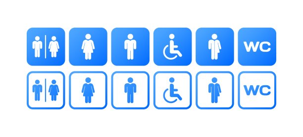 厕所图标。平面，蓝色，残疾人厕所图标，厕所符号，厕所符号。矢量图标图片下载
