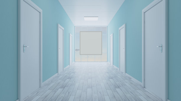 办公楼的走廊。3 d渲染。模型。空的绘画图片下载