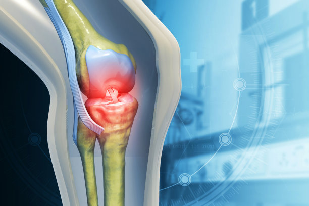 膝关节疼痛。暗背景的肌腱问题和关节炎症。三维演示图片下载