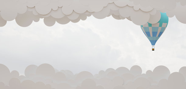 多云天空中的气球剪纸艺术天空背景云，场景3D插画图片下载