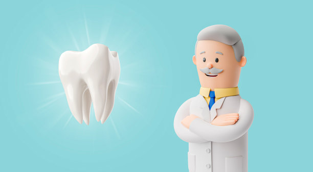 牙医和牙医。有经验的牙医，留着胡子，头发灰白。三维渲染图片下载