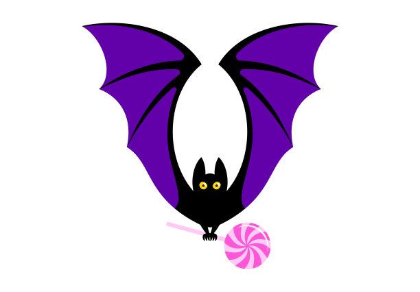 万圣节快乐。可爱的蝙蝠用爪子抓着一颗糖果。节日传统人物带着大大的张开翅膀、眼睛、耳朵。极简风格的森林动物，平面矢量插图。孤立于白色图片下载