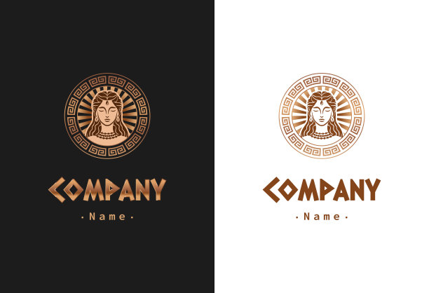 金色希腊女神标志在黑色和白色的背景图片下载