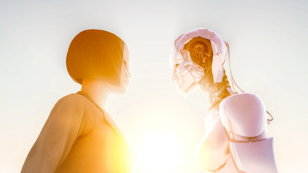 人类vs人工智能，3D渲染数字图像图片下载