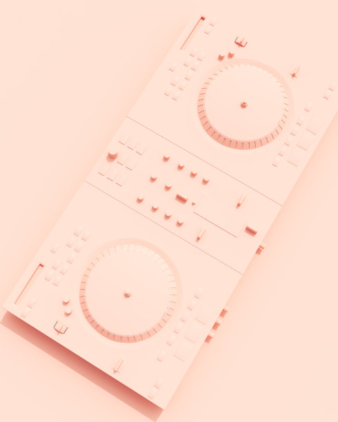 玫瑰粉红色的DJ甲板乐器设备平铺对角线制作背景壁纸图片下载