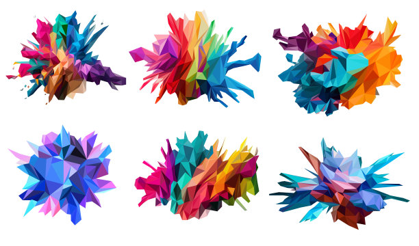 设置多色油漆飞溅隔离在白色背景多边形矢量图片下载