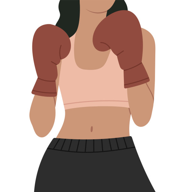 插图是一个穿着运动服，戴着手套的女拳击手。图片下载